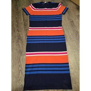 Lucy Paris Large Fitted Stretch Sweater Dress Navy Royal Blue Orange Pink Large